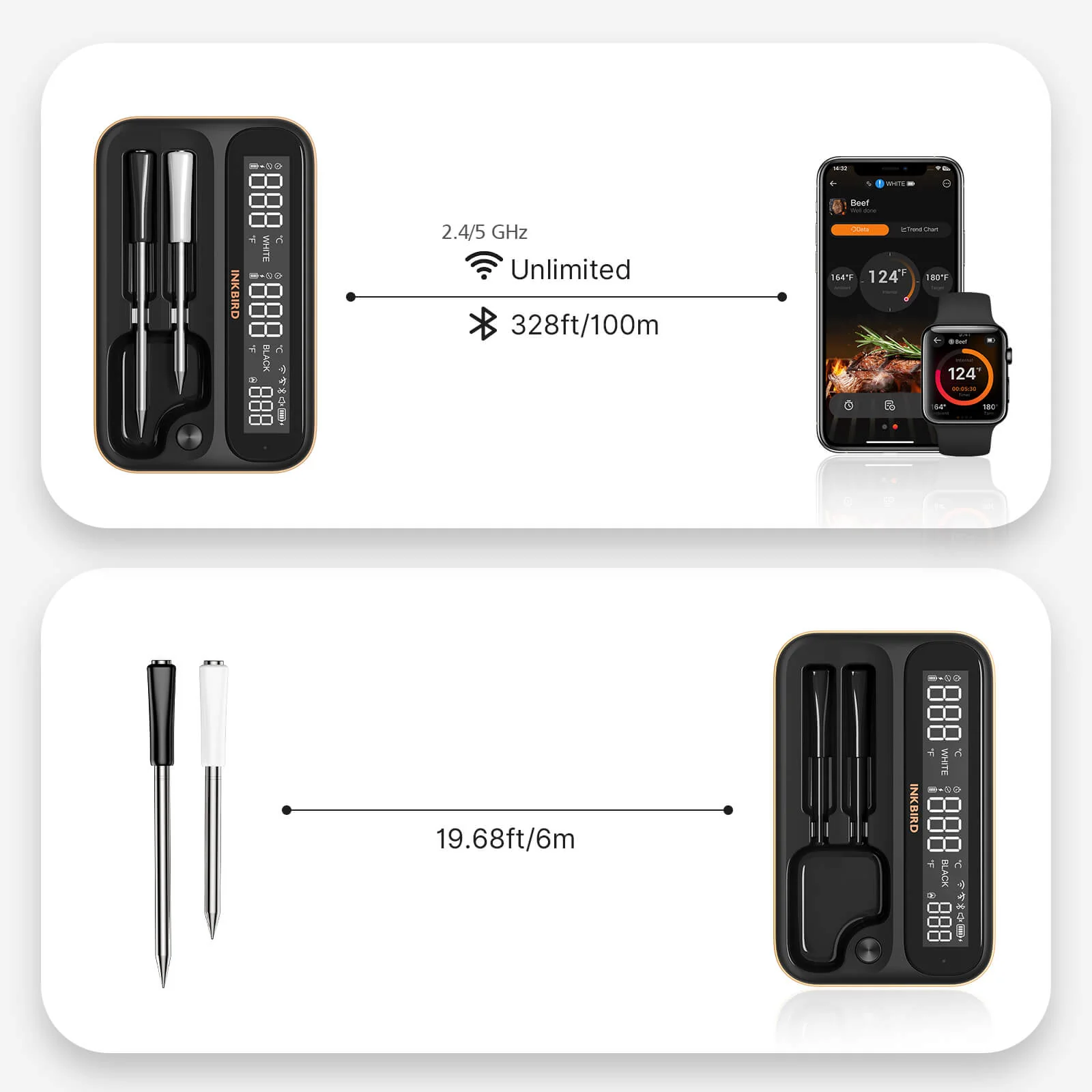 WiFi & Bluetooth Meat Thermometer INT-12-BW - Image 4