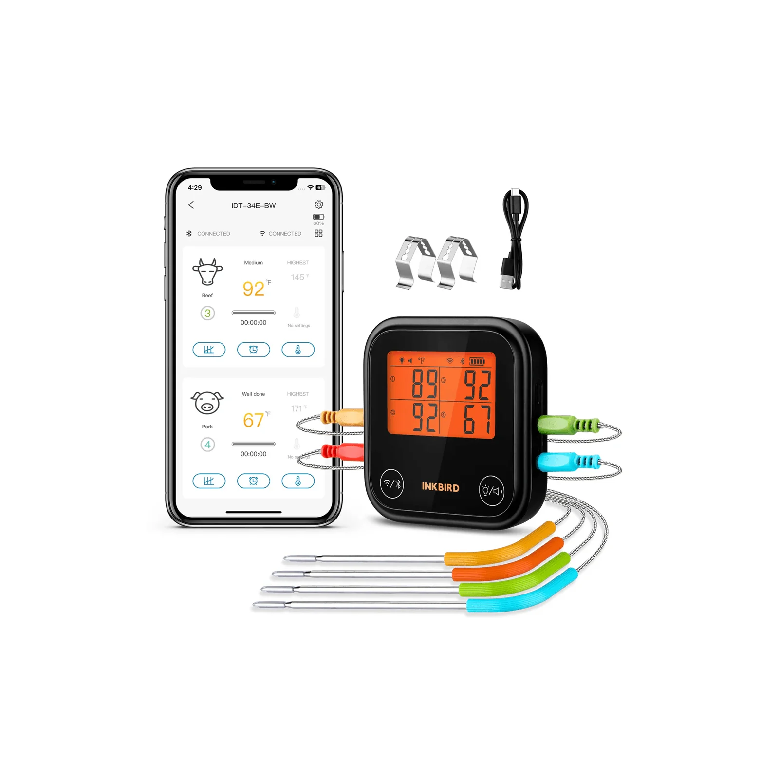 WiFi & Bluetooth BBQ Thermometer IDT-34E-BW - Image 2