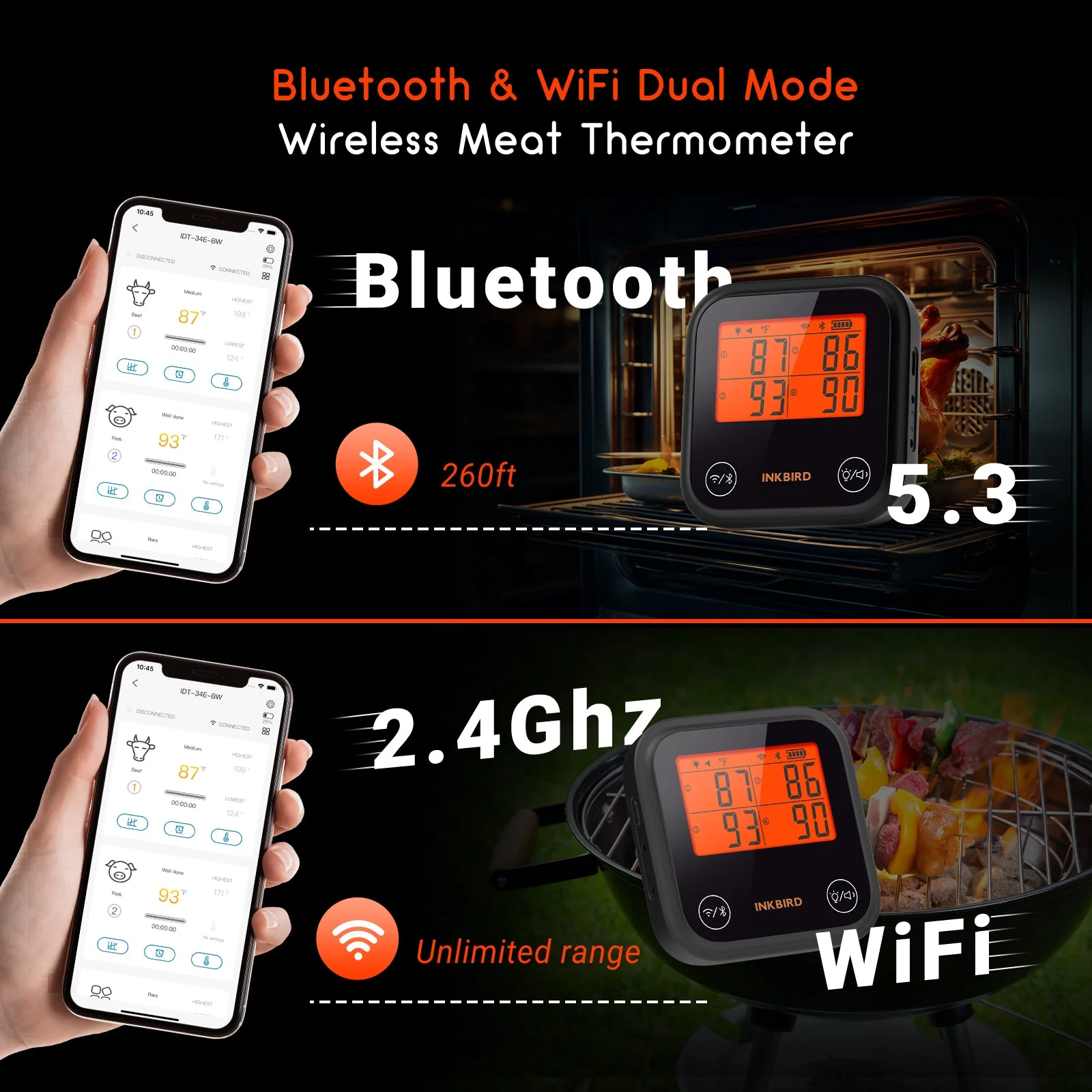 WiFi & Bluetooth BBQ Thermometer IDT-34E-BW - Image 3