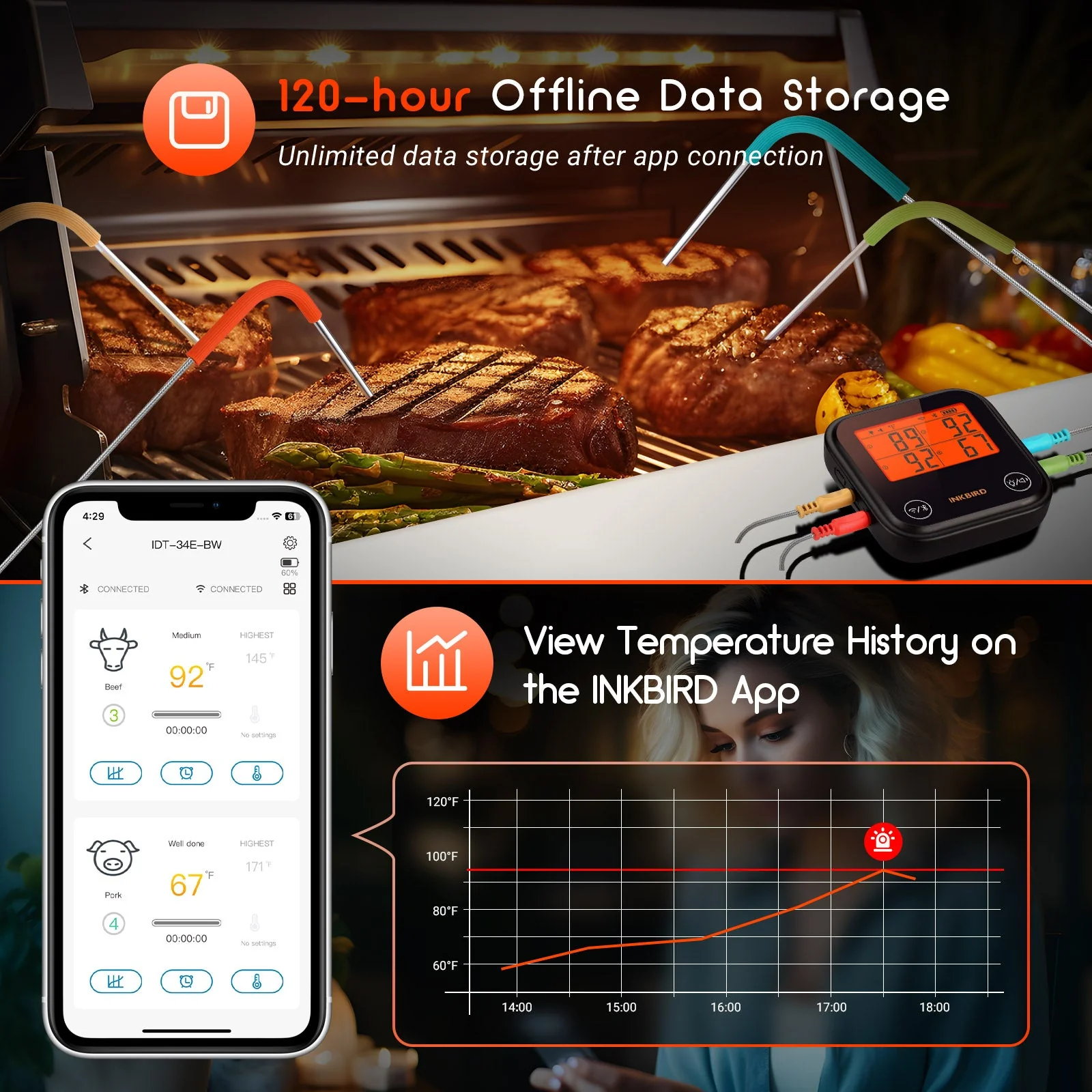 WiFi & Bluetooth BBQ Thermometer IDT-34E-BW - Image 7